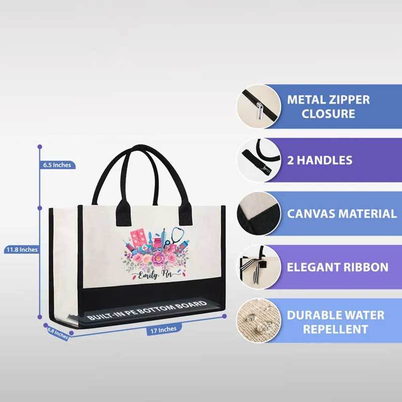 Personalized Flower RN Canvas Tote Bag