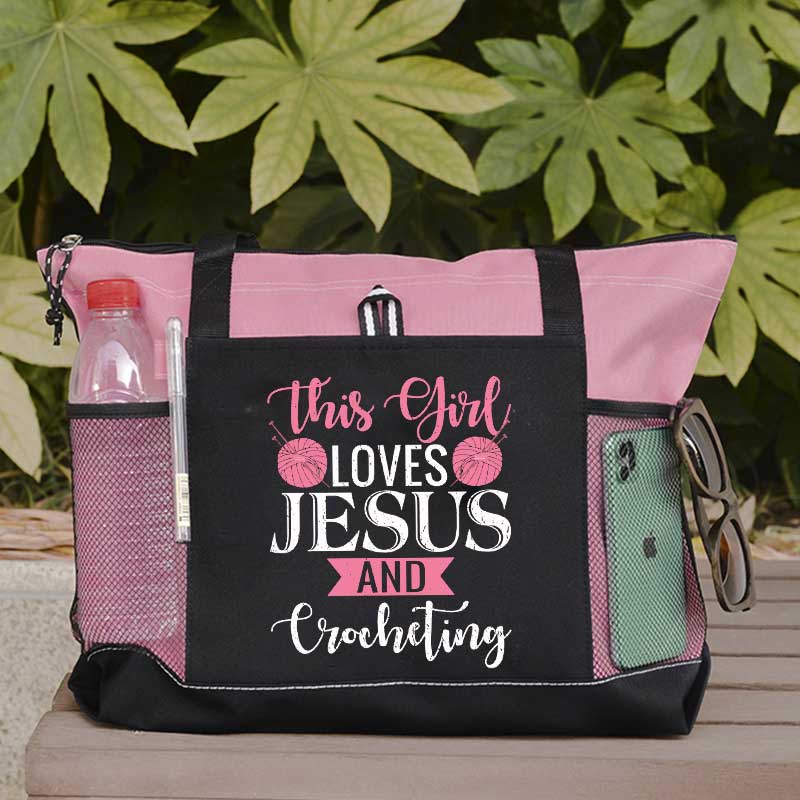 This Girl Loves Jesus and Crocheting Tote Bag