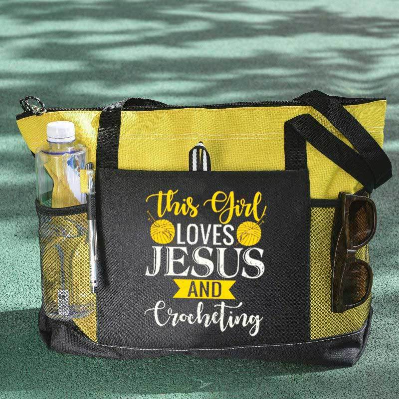 This Girl Loves Jesus and Crocheting Tote Bag