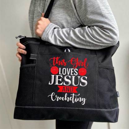 This Girl Loves Jesus and Crocheting Tote Bag
