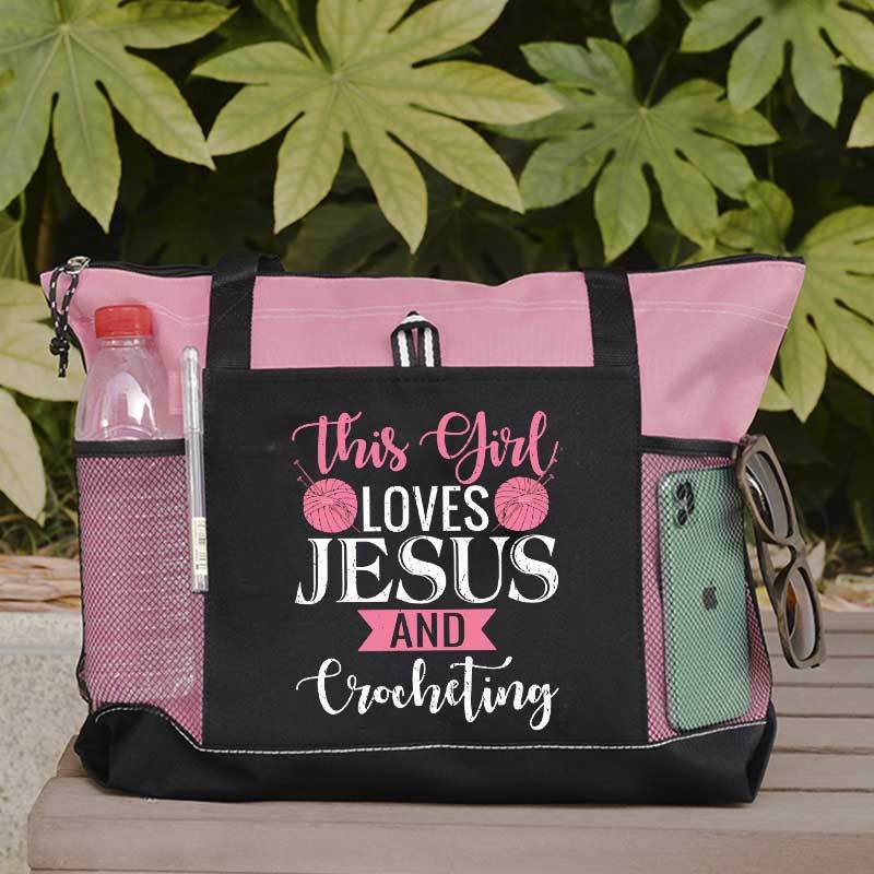 This Girl Loves Jesus and Crocheting Tote Bag