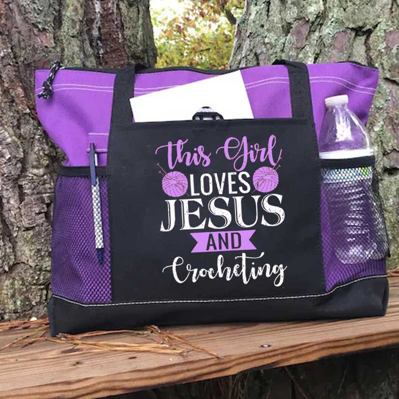 This Girl Loves Jesus and Crocheting Tote Bag