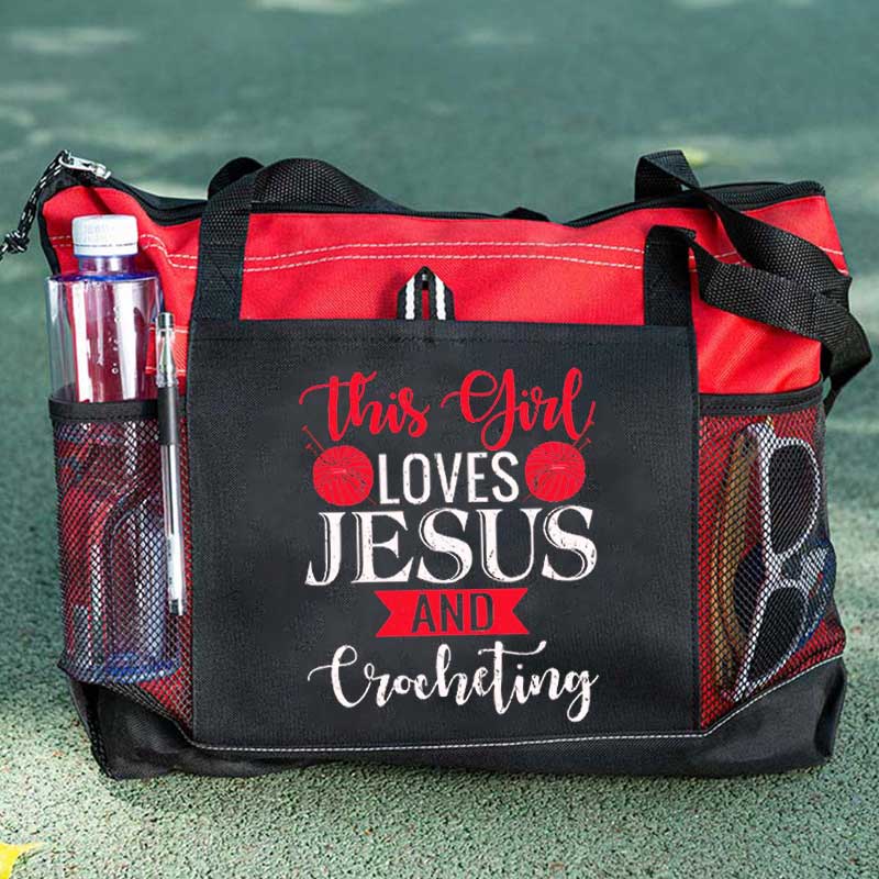 This Girl Loves Jesus and Crocheting Tote Bag