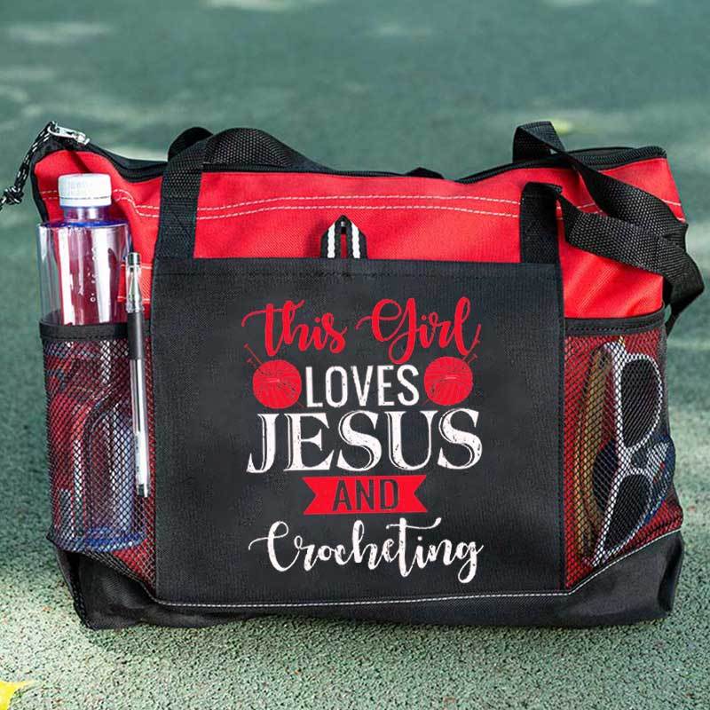 This Girl Loves Jesus and Crocheting Tote Bag