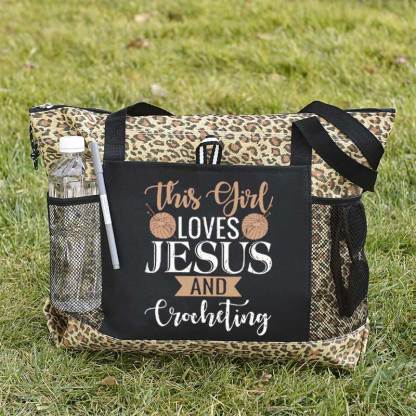 This Girl Loves Jesus and Crocheting Tote Bag
