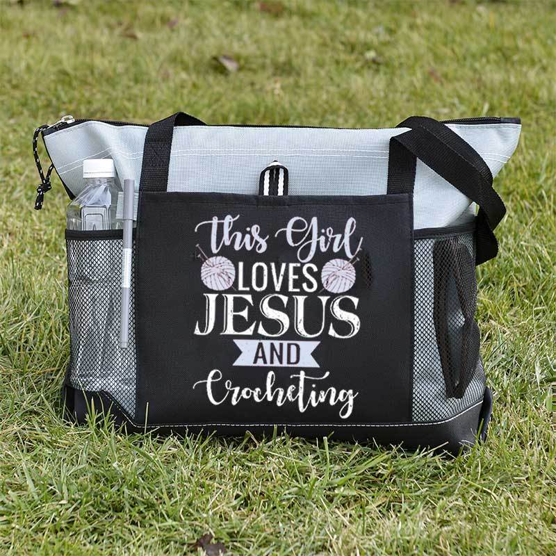This Girl Loves Jesus and Crocheting Tote Bag
