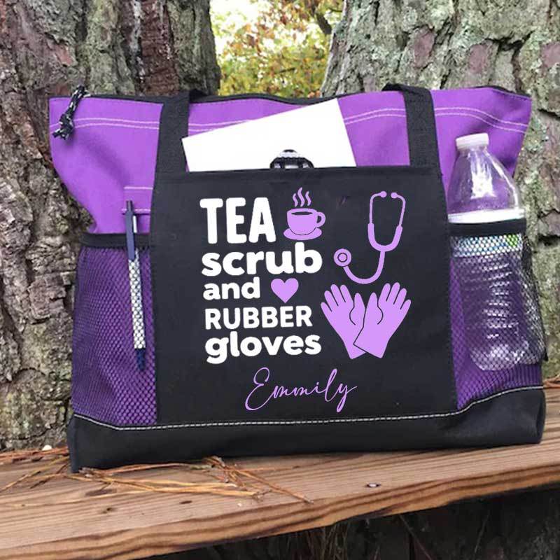Tea Scrubs and Rubber Gloves Tote Bag