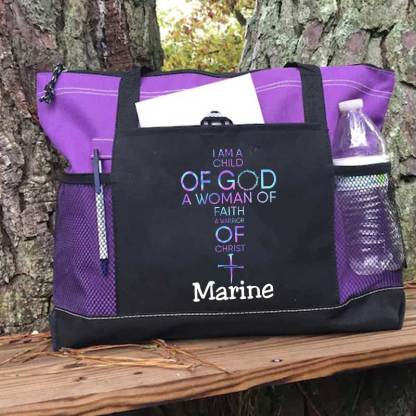 Child of God, Woman of Faith, Warrior of Christ Tote Bag
