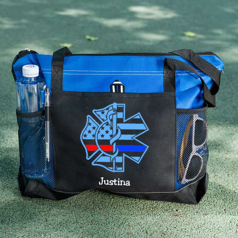 Personalized Fire and EMS Flag Tote Bag