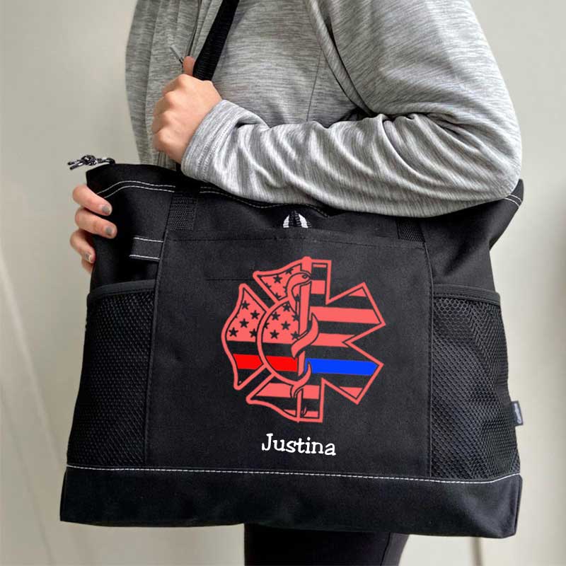 Personalized Fire and EMS Flag Tote Bag