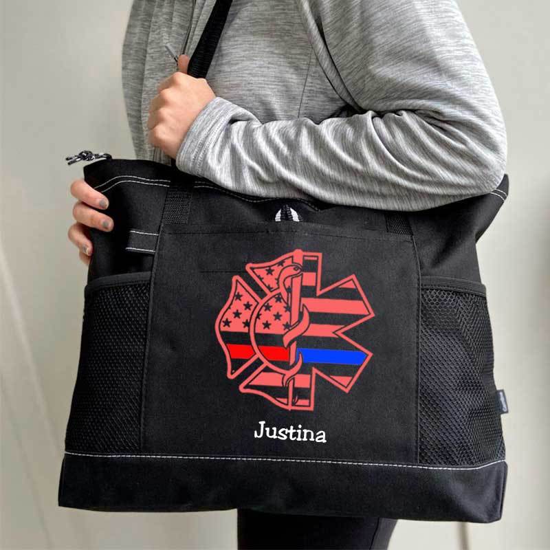 Personalized Fire and EMS Flag Tote Bag