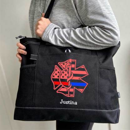 Personalized Fire and EMS Flag Tote Bag