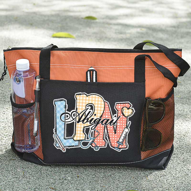 Personalized Multi-color Medical Elements Large Tote Bag with Name and Title