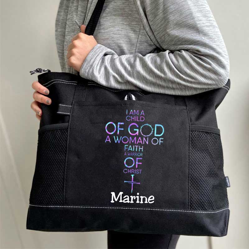 Child of God, Woman of Faith, Warrior of Christ Tote Bag
