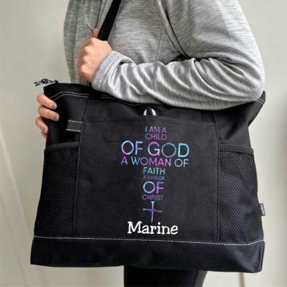 Child of God, Woman of Faith, Warrior of Christ Tote Bag