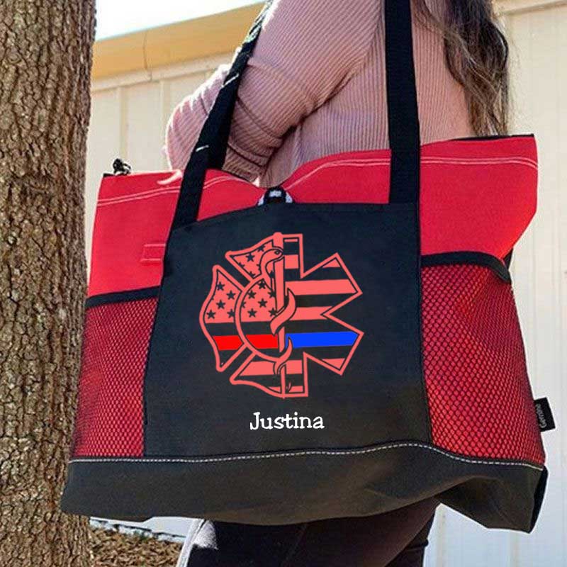 Personalized Fire and EMS Flag Tote Bag