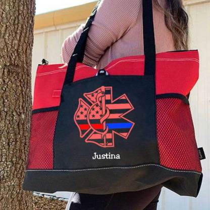 Personalized Fire and EMS Flag Tote Bag
