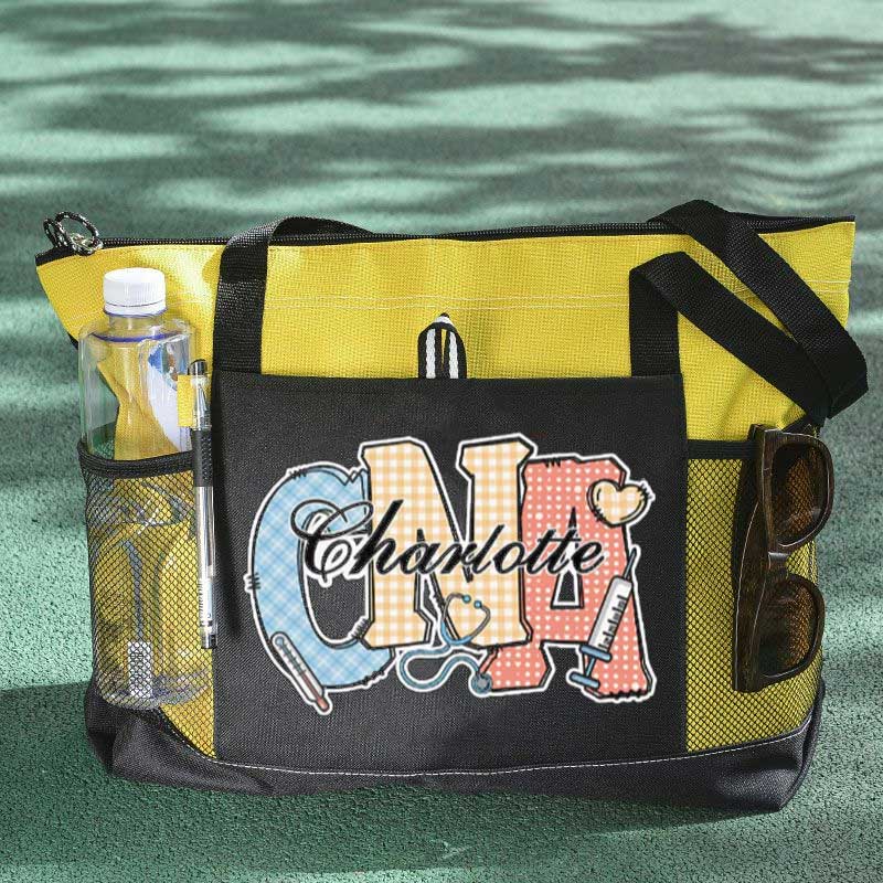 Personalized Multi-color Medical Elements Large Tote Bag with Name and Title