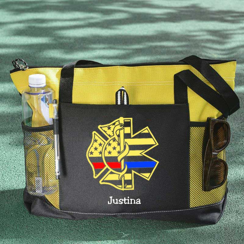 Personalized Fire and EMS Flag Tote Bag