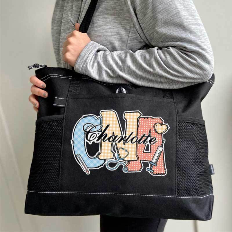 Personalized Multi-color Medical Elements Large Tote Bag with Name and Title