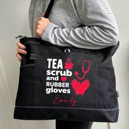 Tea Scrubs and Rubber Gloves Tote Bag