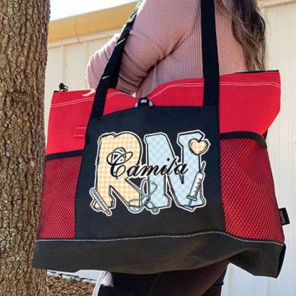 Personalized Multi-color Medical Elements Large Tote Bag with Name and Title