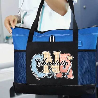 Personalized Multi-color Medical Elements Large Tote Bag with Name and Title