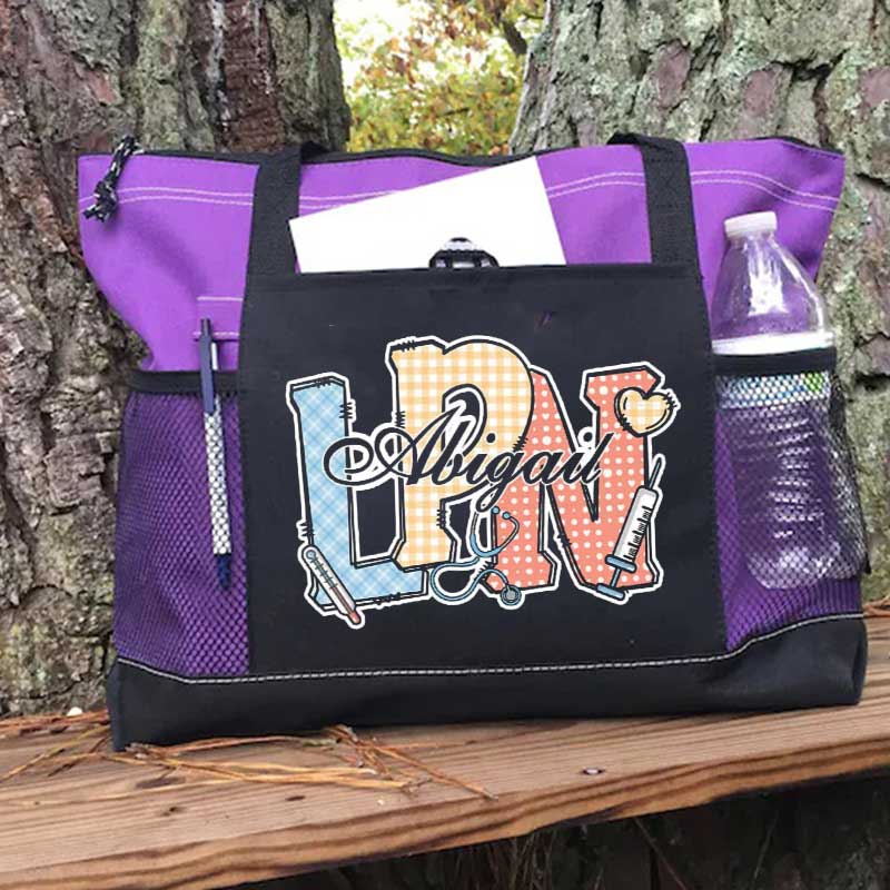 Personalized Multi-color Medical Elements Large Tote Bag with Name and Title