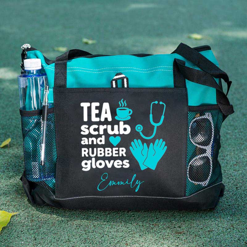 Tea Scrubs and Rubber Gloves Tote Bag