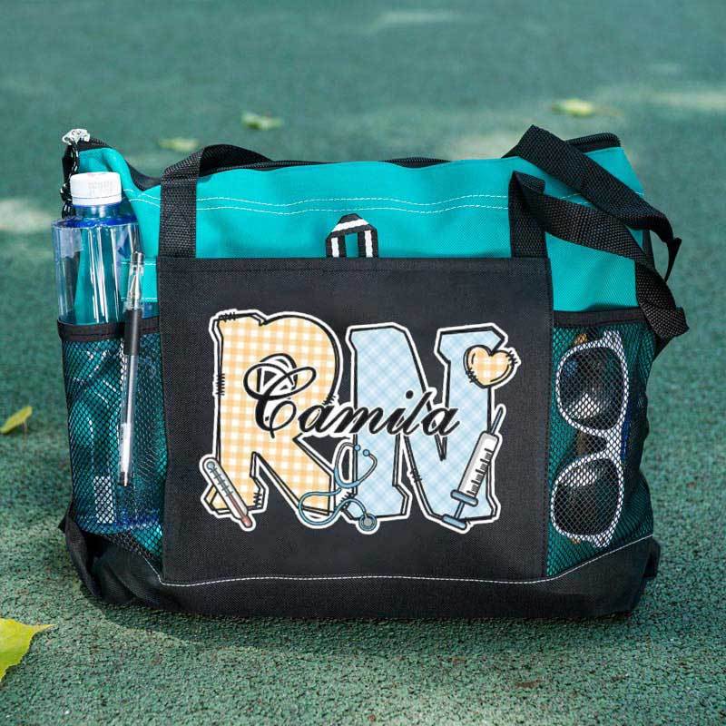 Personalized Multi-color Medical Elements Large Tote Bag with Name and Title