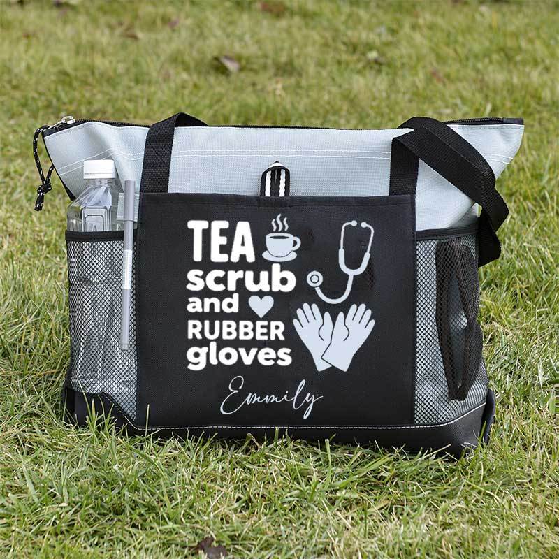 Tea Scrubs and Rubber Gloves Tote Bag