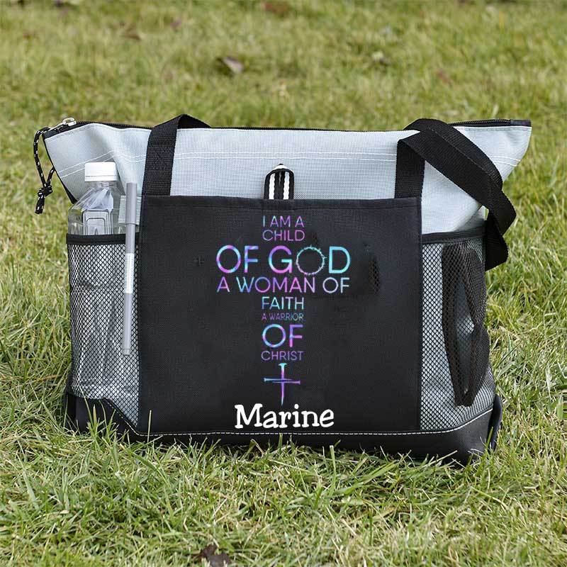 Child of God, Woman of Faith, Warrior of Christ Tote Bag