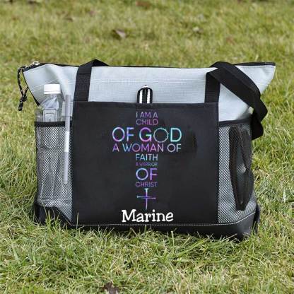 Child of God, Woman of Faith, Warrior of Christ Tote Bag