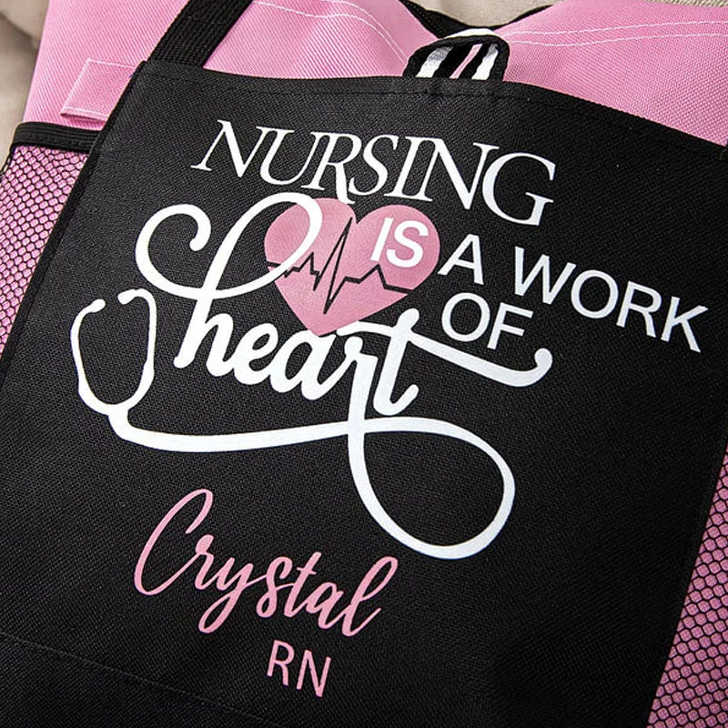 Personalized Nursing Is A Work of Heart Canvas Zippered Tote Bag
