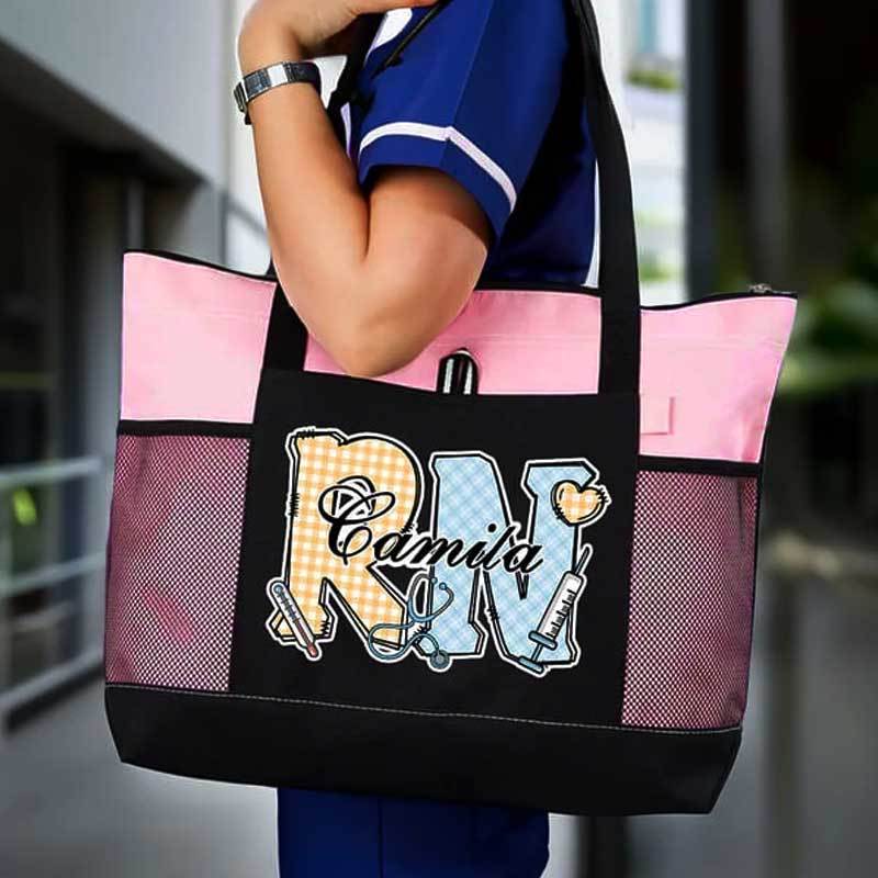 Personalized Multi-color Medical Elements Large Tote Bag with Name and Title