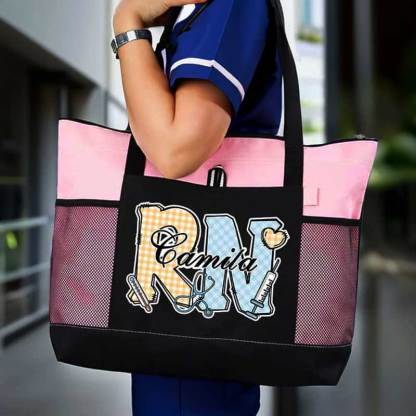 Personalized Multi-color Medical Elements Large Tote Bag with Name and Title