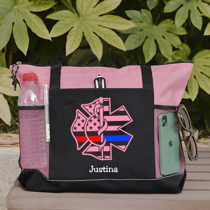 Personalized Fire and EMS Flag Tote Bag