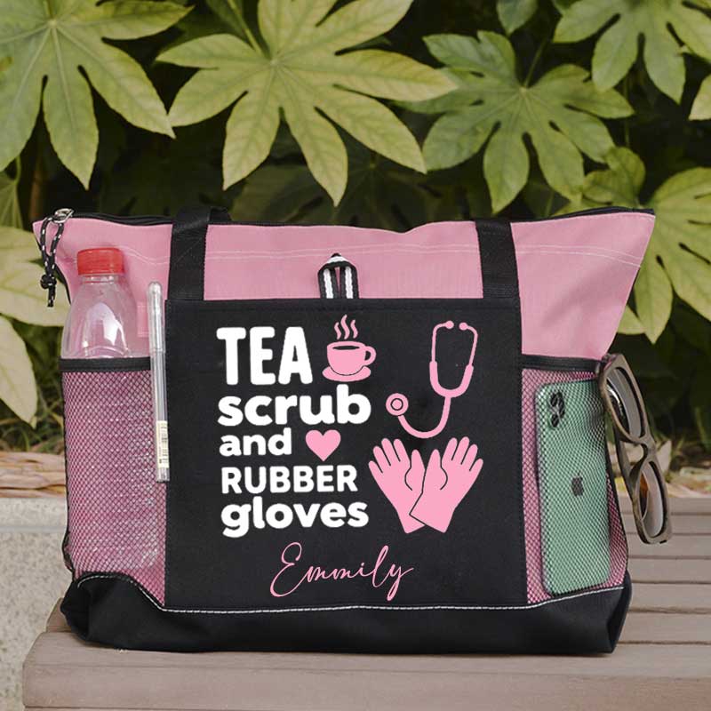 Tea Scrubs and Rubber Gloves Tote Bag