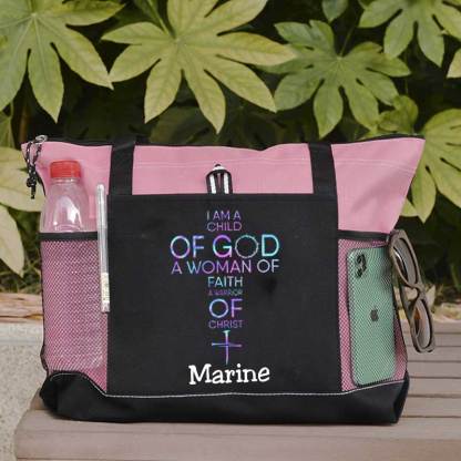 Child of God, Woman of Faith, Warrior of Christ Tote Bag