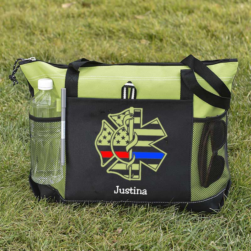 Personalized Fire and EMS Flag Tote Bag