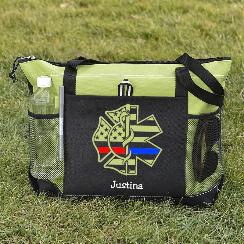 Personalized Fire and EMS Flag Tote Bag