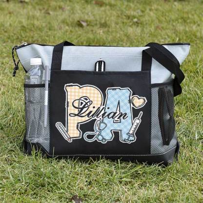 Personalized Multi-color Medical Elements Large Tote Bag with Name and Title