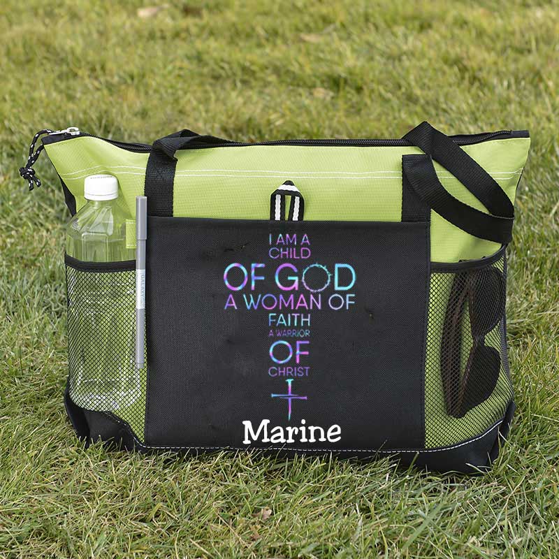 Child of God, Woman of Faith, Warrior of Christ Tote Bag