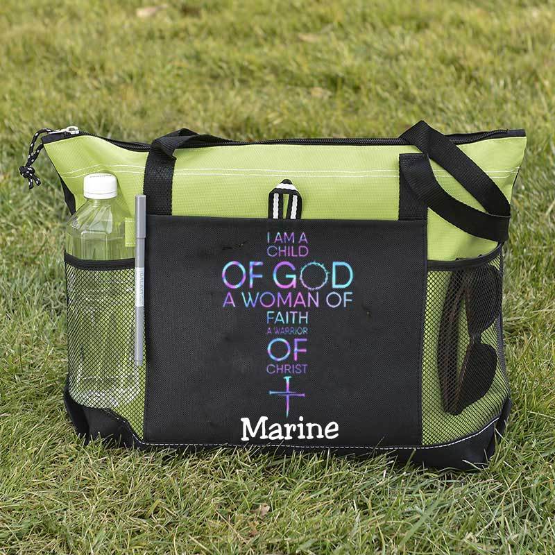 Child of God, Woman of Faith, Warrior of Christ Tote Bag