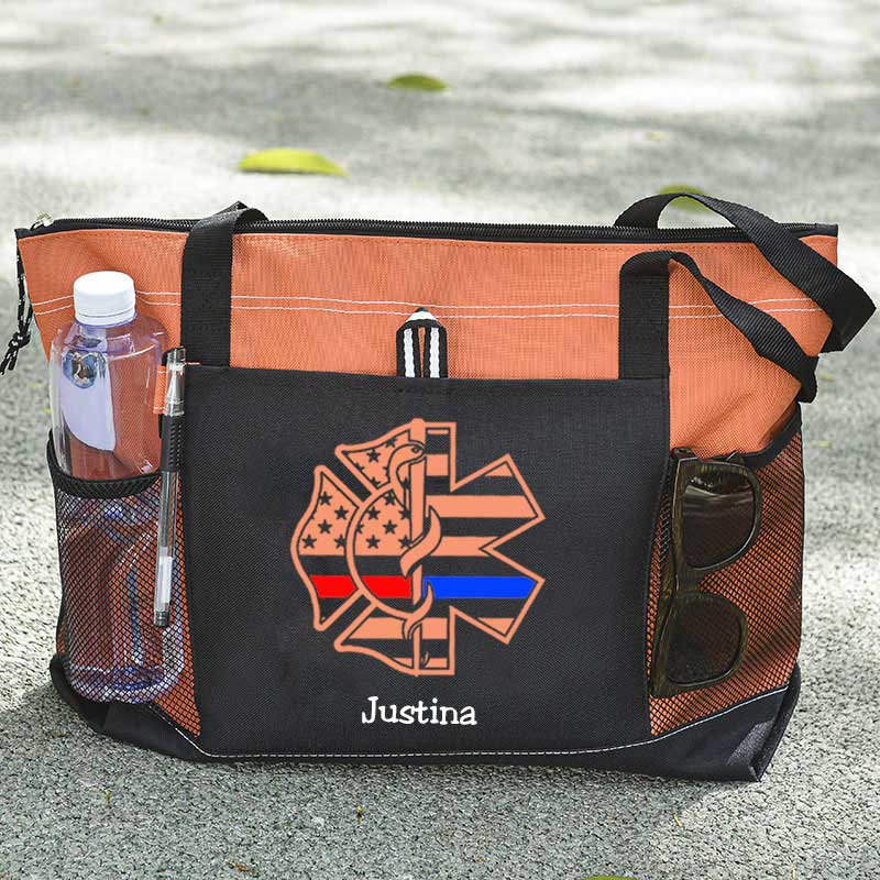 Personalized Fire and EMS Flag Tote Bag