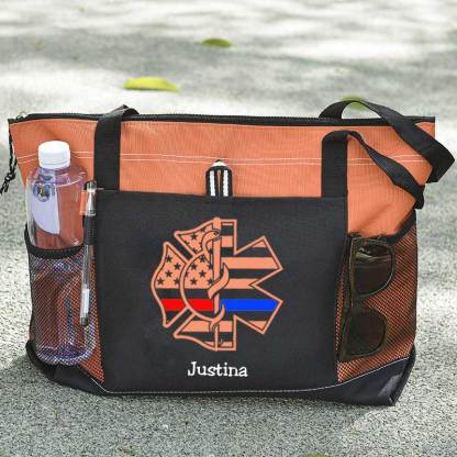 Personalized Fire and EMS Flag Tote Bag