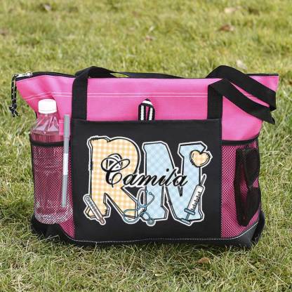 Personalized Multi-color Medical Elements Large Tote Bag with Name and Title