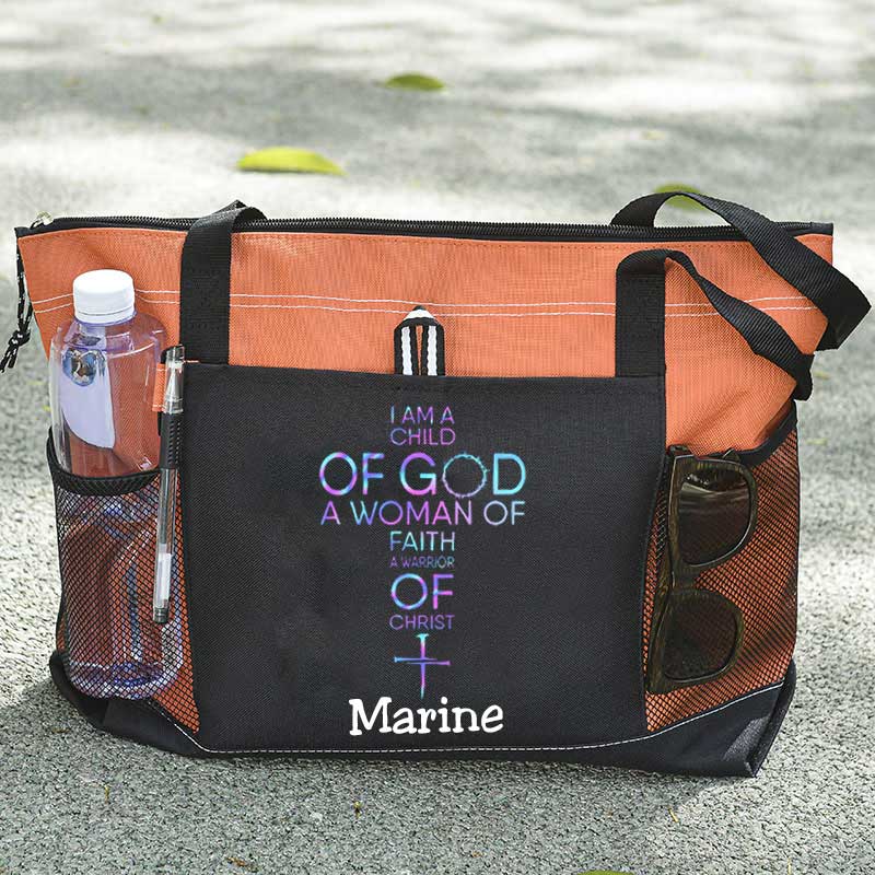 Child of God, Woman of Faith, Warrior of Christ Tote Bag
