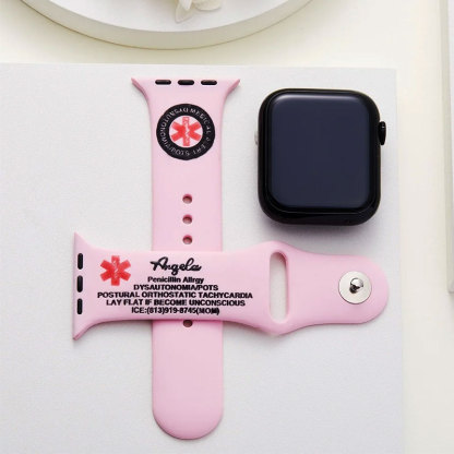 Personalized Emergency Medical Alert Silicone Watch Band for Apple
