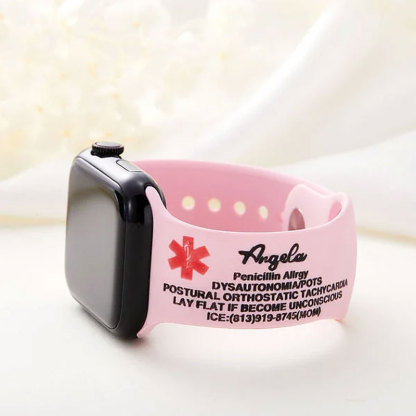 Personalized Emergency Medical Alert Silicone Watch Band for Apple